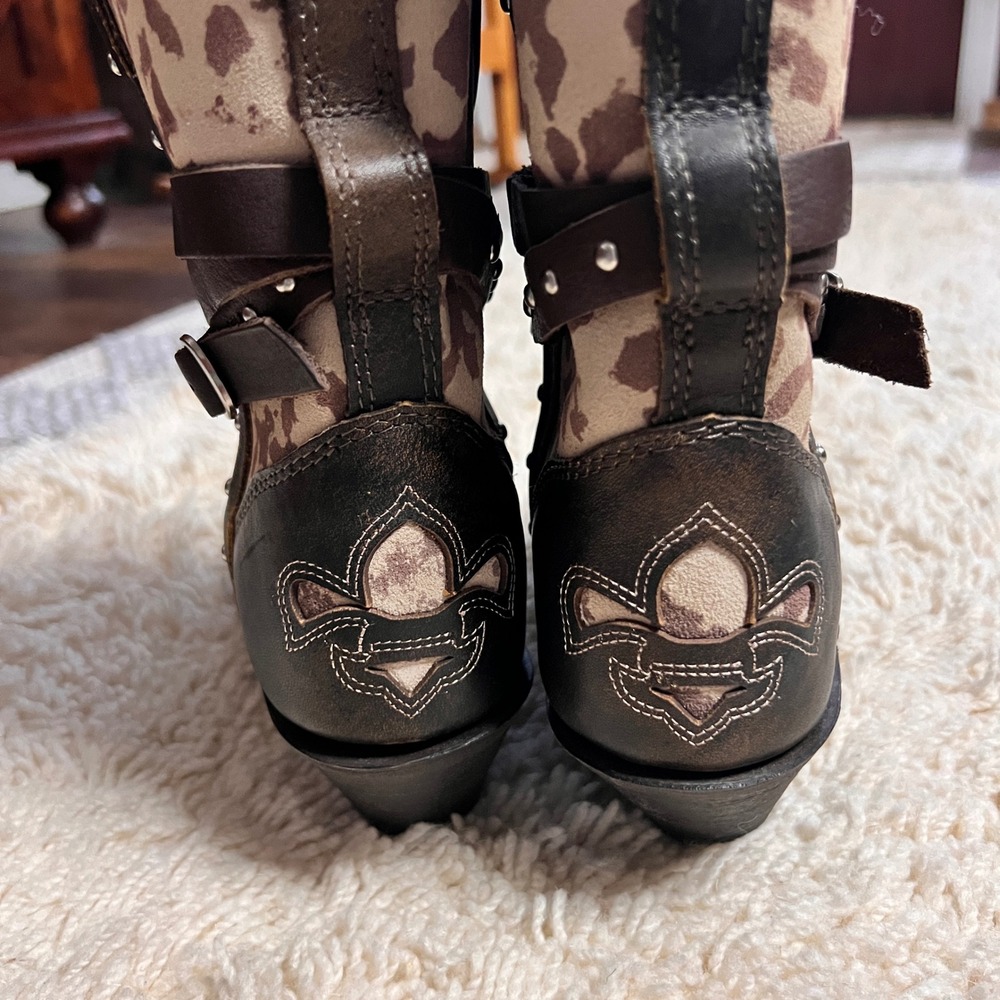 Rockin Country Womens Brown Leather Leopard Print Studded Western Boots 8M - Picture 5 of 7